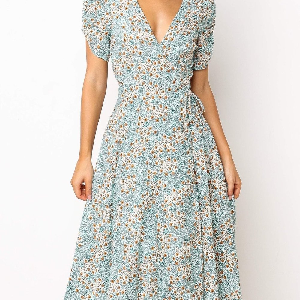 Deep Vneck Wrap Style Floral Dress